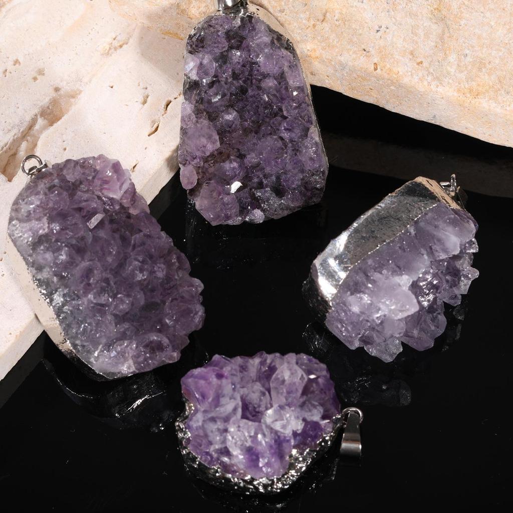 Amethyst Crystal Irregular Shape Pendant Charm Jewelry Accessories