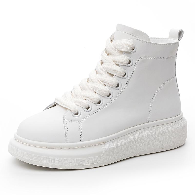 High-top women's shoes autumn new student platform casual high and thin leather medium tube sports shoes