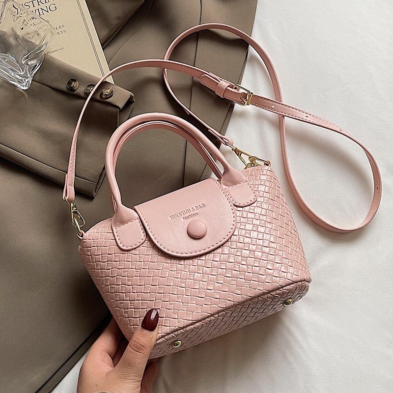 

Весенняя горячая распродажа Корейский повседневный стиль для поездок на работу, чувство высокого класса, портативная сумка-ведро, плетеный узор, контрастный цвет, универсальная сумка-мессенджер для женщин