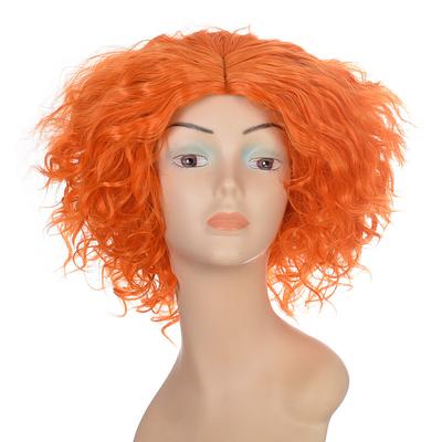 Synthetic Fluffy Mad Clown Short Curly Wig Orange Hair Cosplay Costume Wigs for Men and Women Halloween Carnival Party