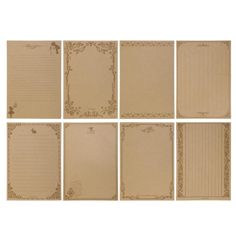 8 Sheets Vintage Kraft Stationary Paper A5 Lined Stationery Writing Letter Paper Set for Personalized Letter Poem