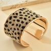 Adjustable Leopard Print Wide Cuff Bracelet Flocking Texture Wristband For Comfort Alloy Construction Stylish Wear