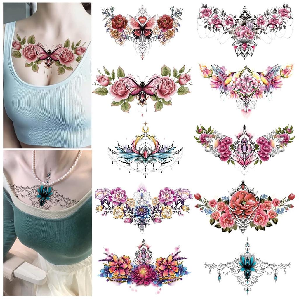 MAYCREATE® 10 Sheet Floral Tattoo Sticker Large Temporary Tattoo for Women, Rose Flower Haif Arm Band Tattoo, Waterproof Enchanting Body Art Tattoo
