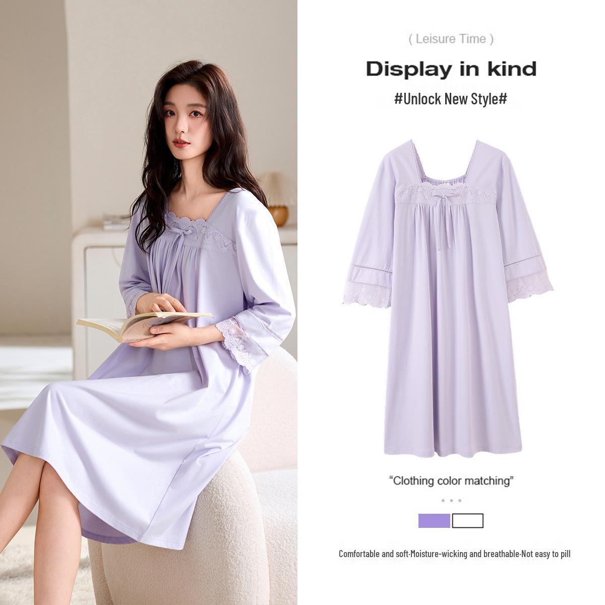 

Жіноча легка модальна бавовняна нічна сорочка середньої довжини, великого розміру, для весни та осені. Large