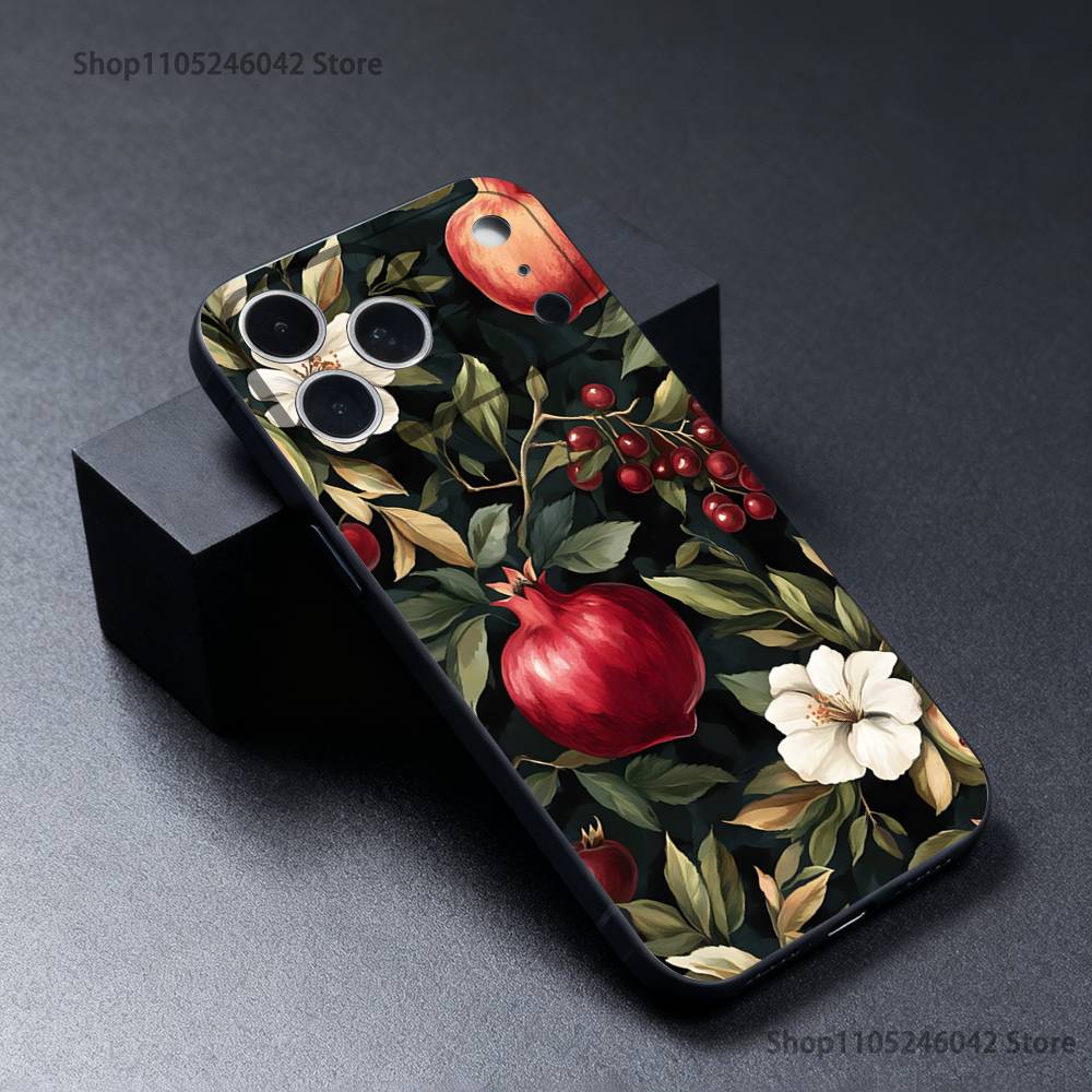 Cute pomegranate Phone Case For iPhone 17,16,15,14,13,12,11,Pro,Max,Plus Black Shockproof Soft Cover