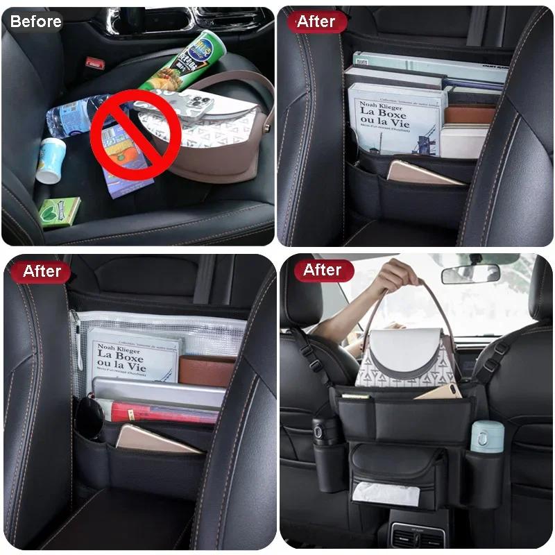 Car Seat Compartment Storage Bag Leather Hanging Bag Armrest Box Car Tissue Box Multi-function Bag Storage Interior Accessories