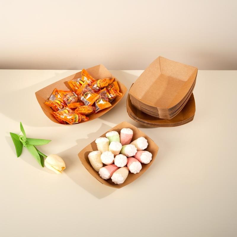 50Pcs Disposable Boat Shaped Hotdog Trays Kraft Paper Oil Resistant Serving Platters for BBQ Food Truck Catering