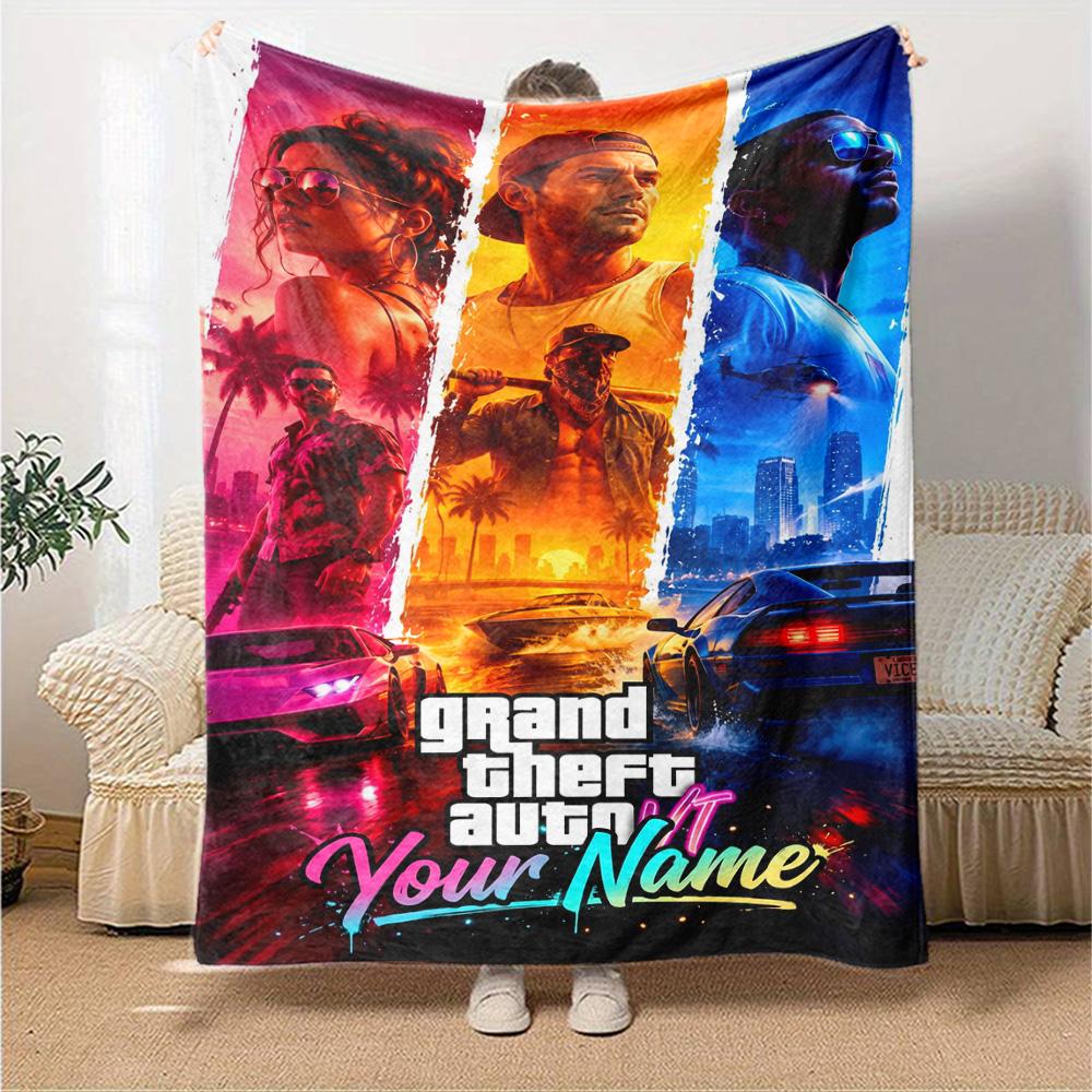 Grand Theft Auto Customize Text Blanket Gift Personalized Blanket Soft Warm Cozy Throw For Office Chair Livingroom Bed Sofa Four Seasons Universal