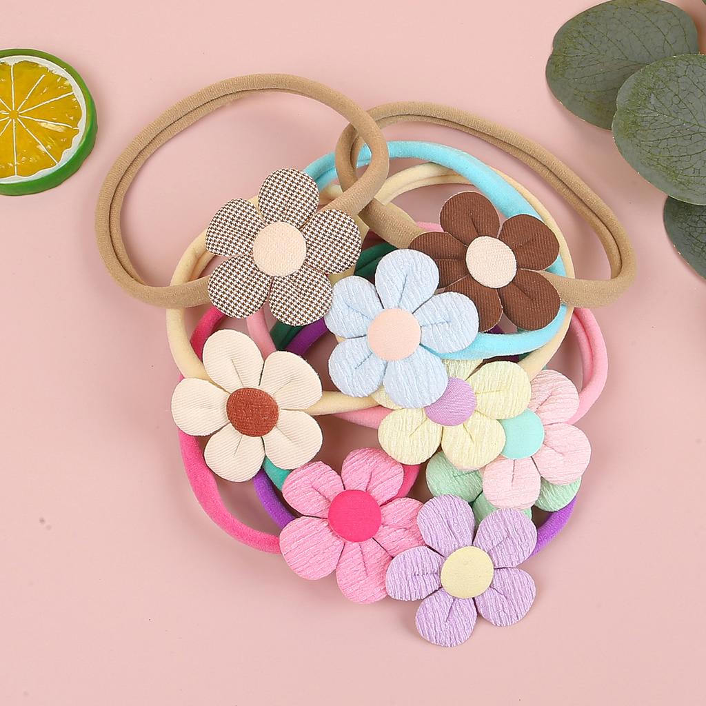 9 ST Babyflickor Blomma Pannband Elastiska Mjuka Nylon Pannband Blommiga Hårband för Turban Spädbarn Barn Håraccessoarer