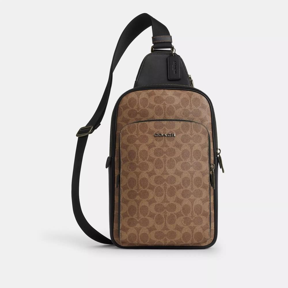 

Coach Ethan Pack In Signature Canvas Tan Black One Size