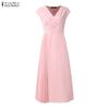ZANZEA Women Elegant Casual V-Neck Solid Color Sleeveless Dress