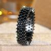 Three Row Black Zircon Tiny Round Stone Rings For Women Vintage Black Metal Engagement Ring Wedding Jewelry Bridal Birthday Gift