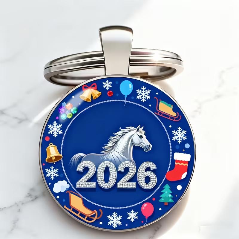 Zodiac Year Of The Horse 2026 Series Pattern Circular Keychain Pendant Backpack Decoration Gifts