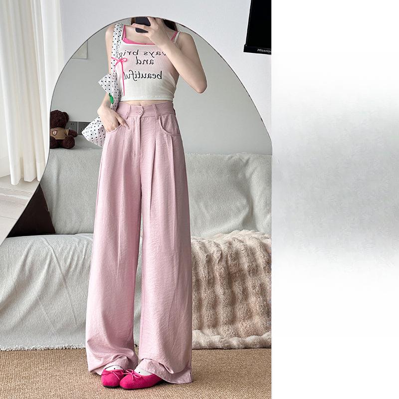 Czarne spodnie z szerokimi nogawkami Damskie Wiosna i Jesień Nowe Spodnie z wysokim stanem Luźne Spodnie z prostymi nogawkami