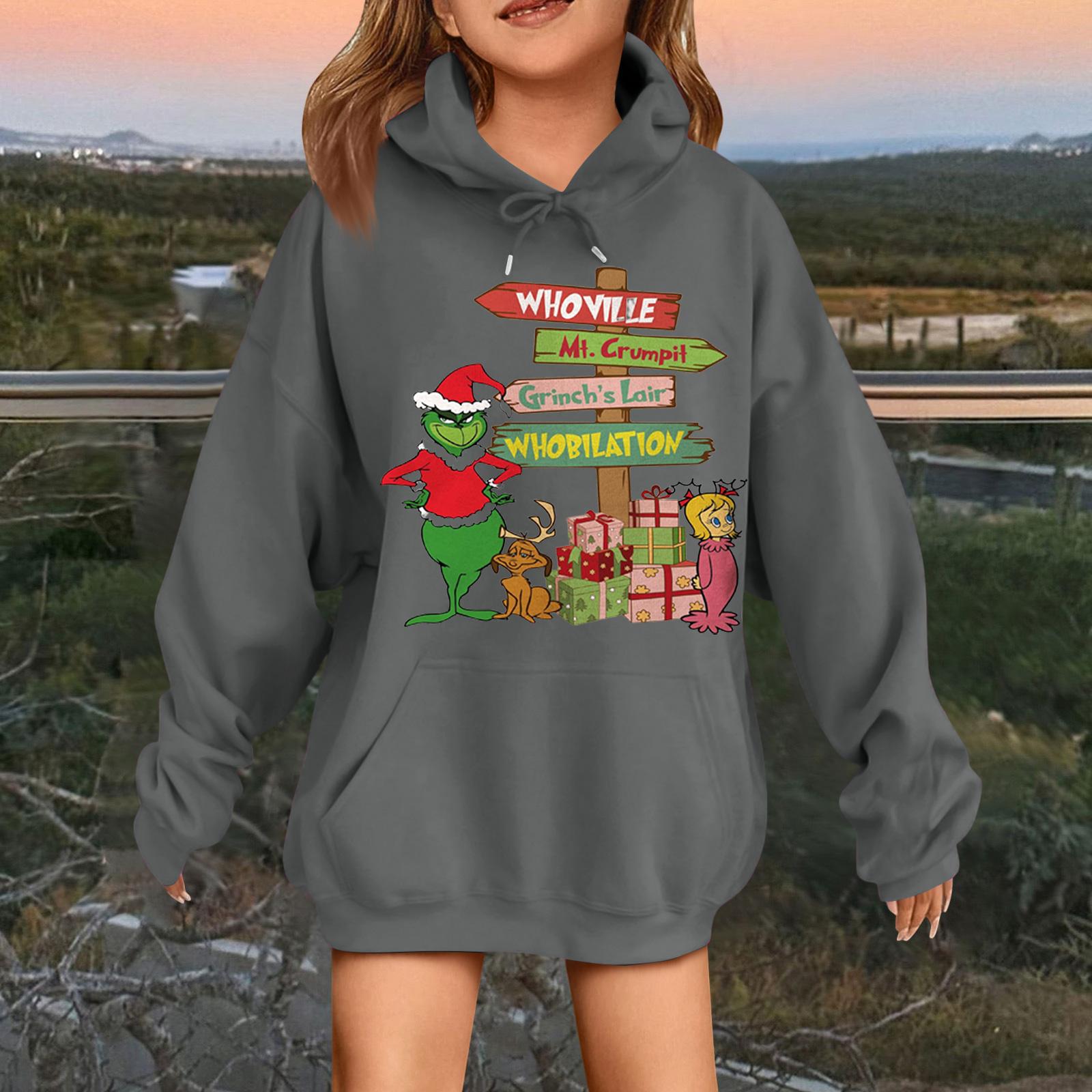 

Детская модная повседневная толстовка с капюшоном свободного кроя с длинными рукавами и рождественским принтом 120