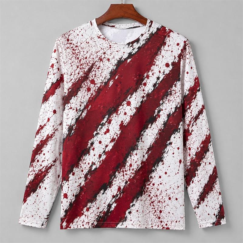 Druk 3D Horror Czerwone Plamy Krwi Wzór Halloweenowa Koszulka z Długim Rękawem Dla Mężczyzn Vintage Halloweenowa Impreza Osobowość OOTD Koszulka Top