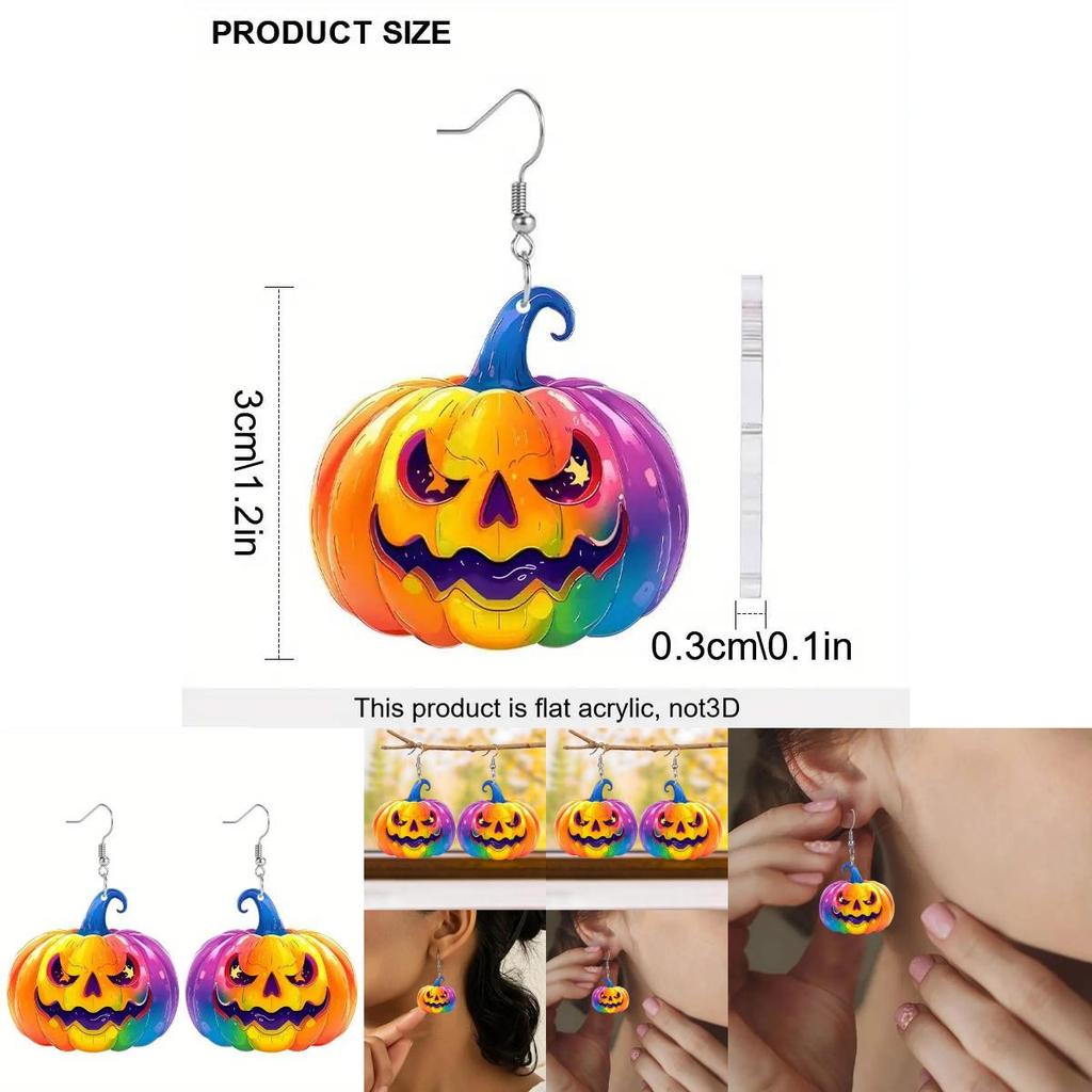 Creative Halloween Themed Colorful Pumpkin Pattern Women Acrylic Earrings For Party Fashion Accessories