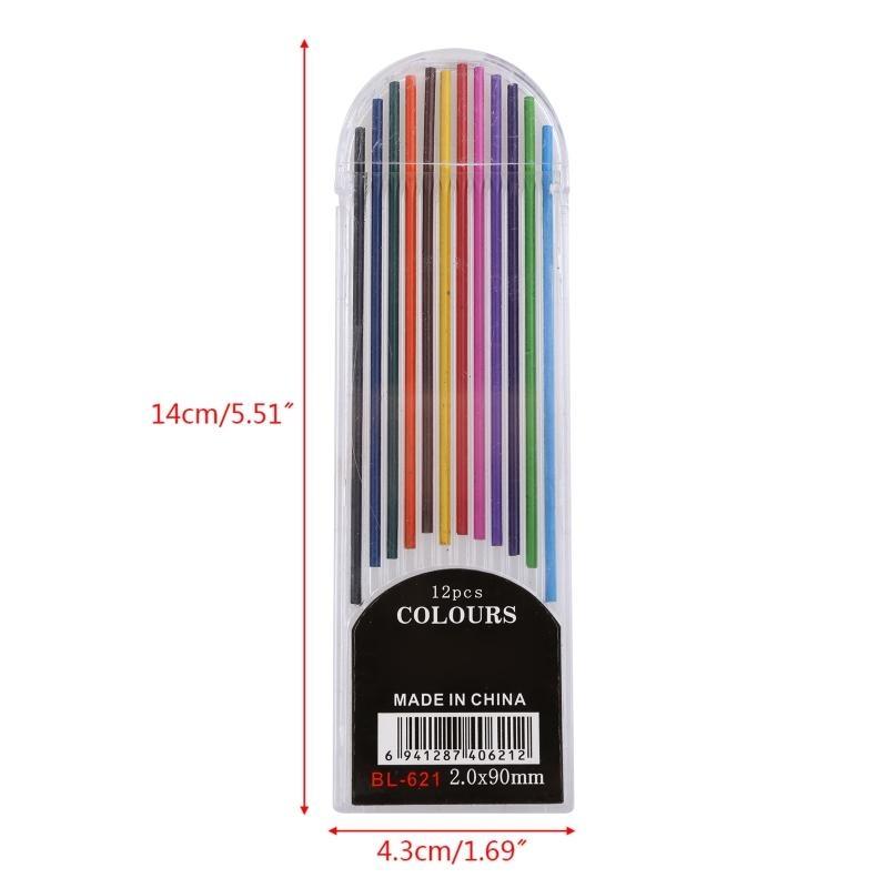 12Pcs 2.0 mm Mechanical Pencil Colors 2B Refills Draft Drawing Writing Craf