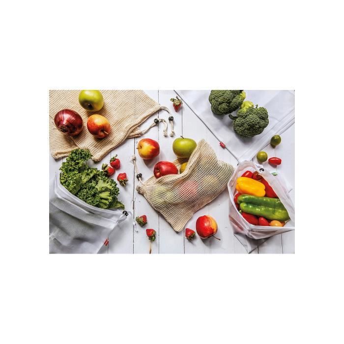 Sac réutilisable - Ensemble de 6 sacs - Fermeture autobloquante - Matériau PET