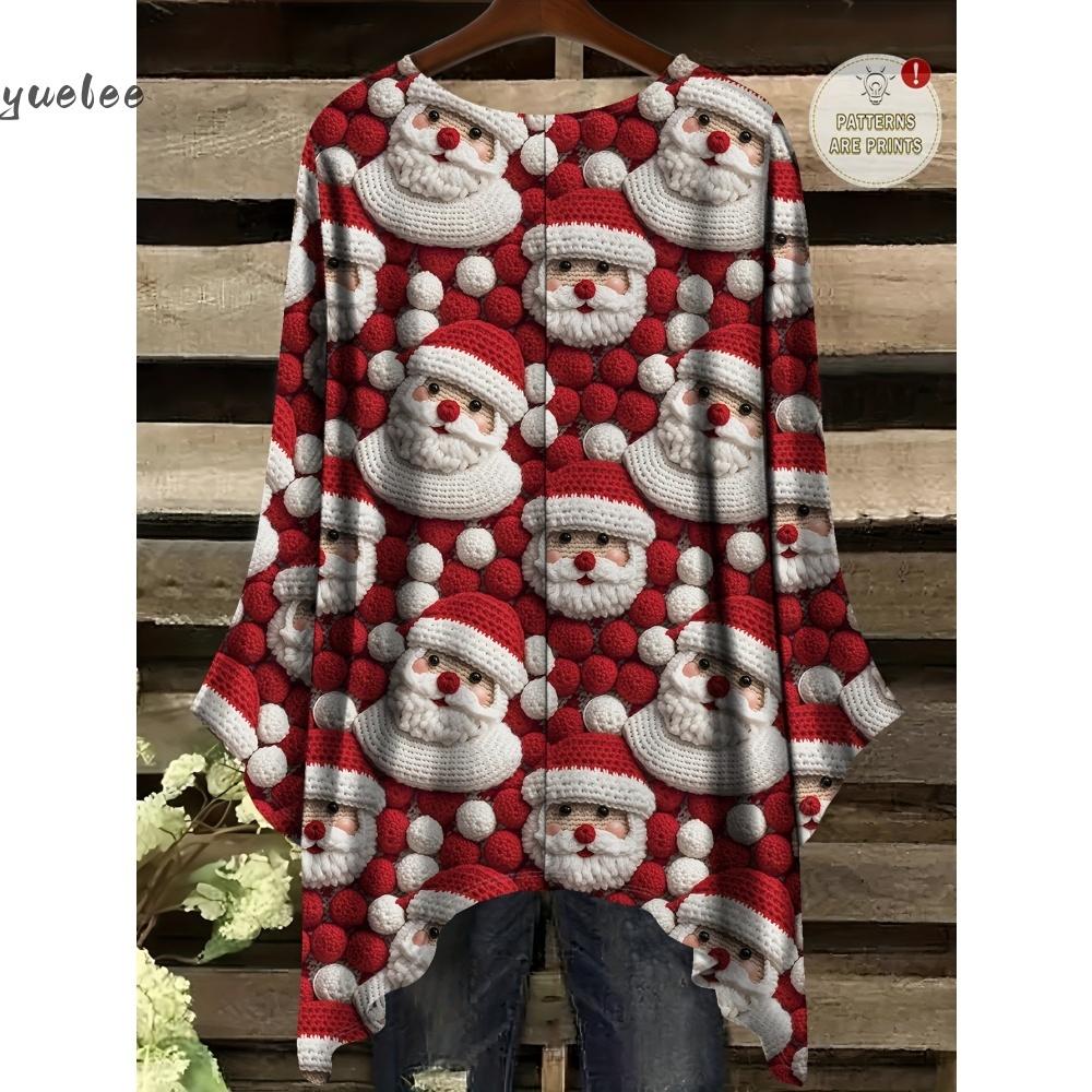 Christmas Snowman 3D Print Sweatshirts Women Fashion Casual Streetwear Round-Neck Asymmetric Hemp Pullovers Tops Woman Clothing