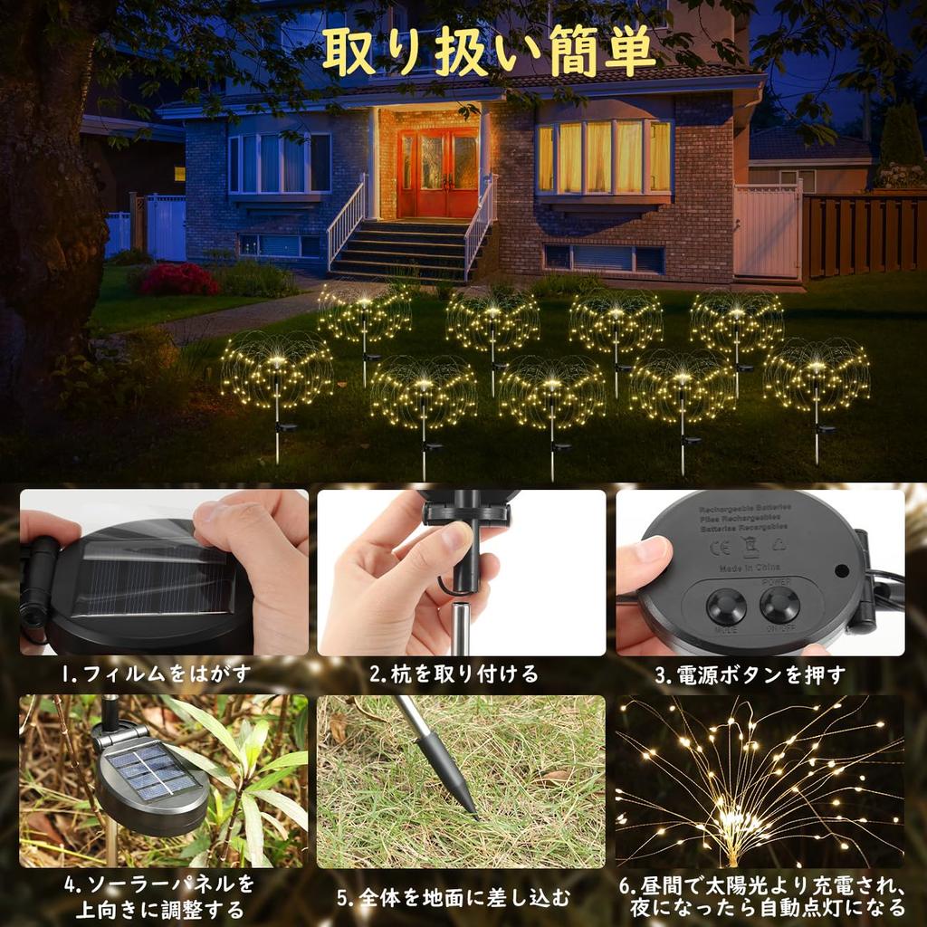 Lewondr Fireworks Garden Set of Christmas Illumination 40 120 LED 80cm Total Solar Automatic Energy Water Outdoor Shopping Street Interior Lighting