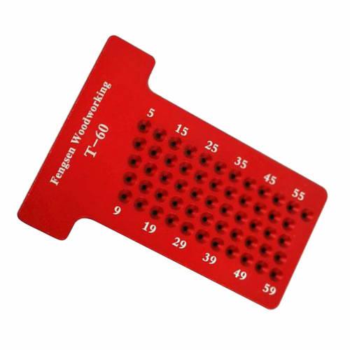 amleso T-Shaped Ruler, 1mm Hole Spacing, Woodworking Scriber, Carpenter's Marking Tool, Template, Red