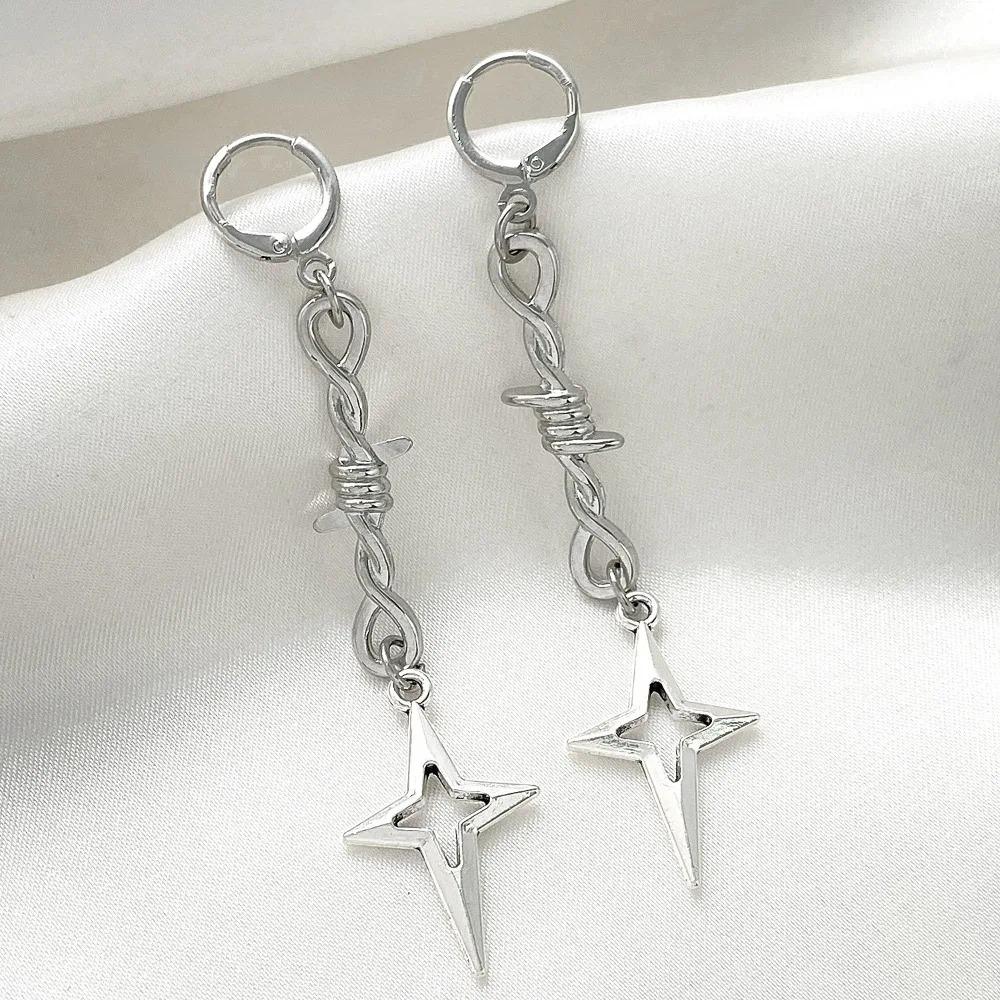 Korea Personality Sparkly Zircons Awn Star Tassel Chain Piercing Stud Earrings for Women Trendy Designer Dangle Earrings Jewelry