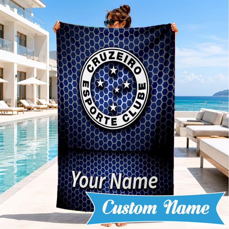 Custom Name Cruzeiro Esporte Club Crest Personalized Microfiber Beach Towel, Quick-Dry, Ideal for Summer Travel, Beach Essential, Swimming