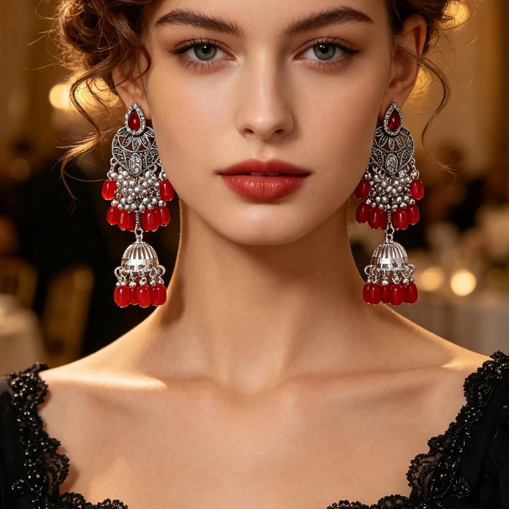 Bohemian Rhinestone Tassel Earrings: Retro European & American Style, High-End Exaggerated Design