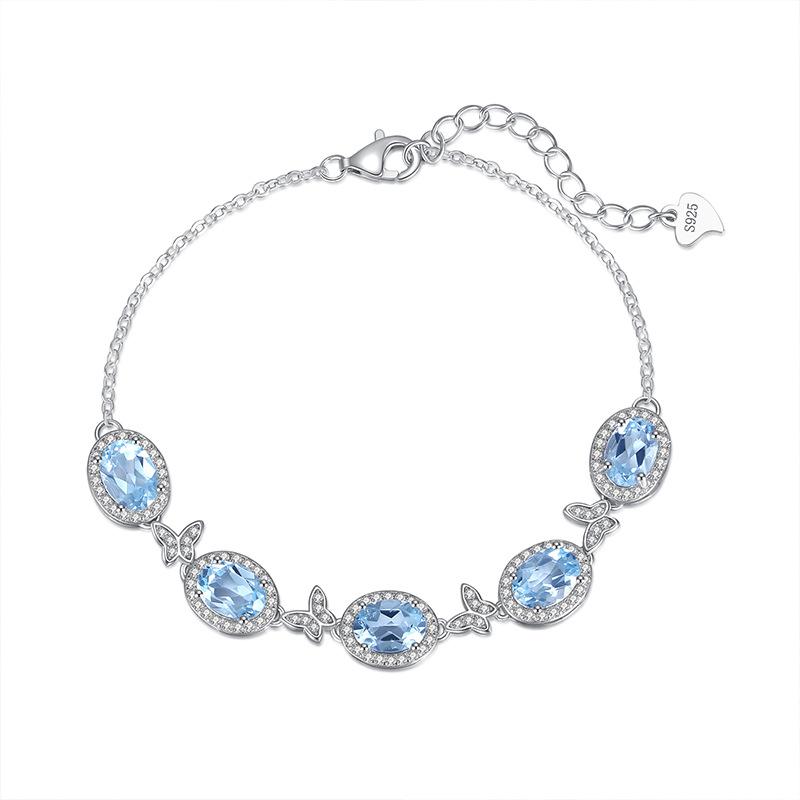 S925 Sterling Silver Inlaid with Natural Spar Butterfly Bracelet Multi-color Crystal Clear Healing Fashion Women's Jewelry Gift