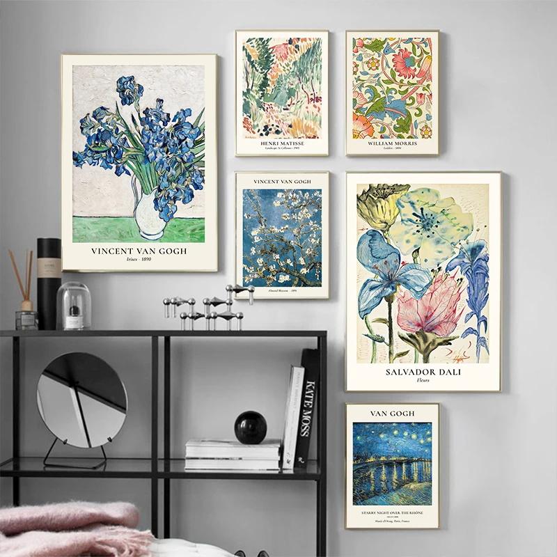 Serie de jarrones de estrellas de Van Gogh Póster Arte de pared Matisse Pintura en lienzo de flores vintage Mercado de flores Arte Decoración de pared para sala de estar del hogar