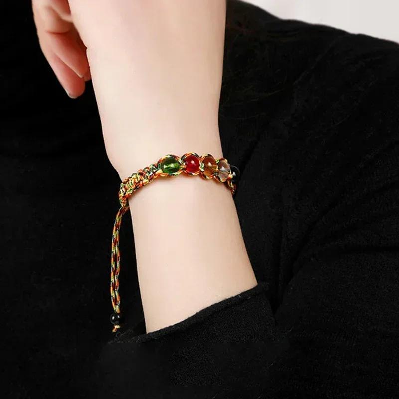 Lucky Beaded Bracelet Colorful Handmade Braided Rope Bracelets Natural Stone Bead Adjustable Bangle Unisex Jewelry