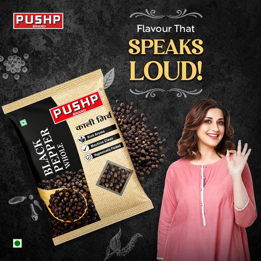 Pushp Brand Whole Black Pepper 500g Pack Of 1 Natural Kali Mirch Premium Aromatic Spice For Daily Kitchen Cooking Use
