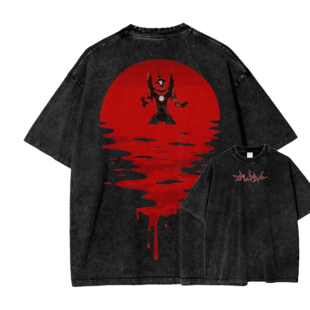 New ACID WASH TEE Neon Genesis Evangelion Printed Tshirt Mens and Womens Washed Tshirt High Quality Vintage Tshirt Top