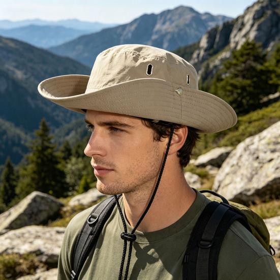 Sonnenhut für Herren Damen Breiter Rand Anglerhut Verstellbares Winddichtes Seil Sonnenschutzhut Atmungsaktiver Sommerhut für Outdoor Reisen Wandern Camping