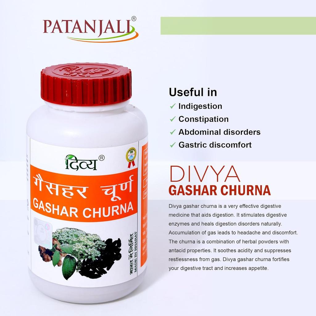 Patanjali Divya Gashar Churna Pó Digestivo 100 g Pacote com 1 Suporte Digestivo Herbal Após as Refeições Uso Diário