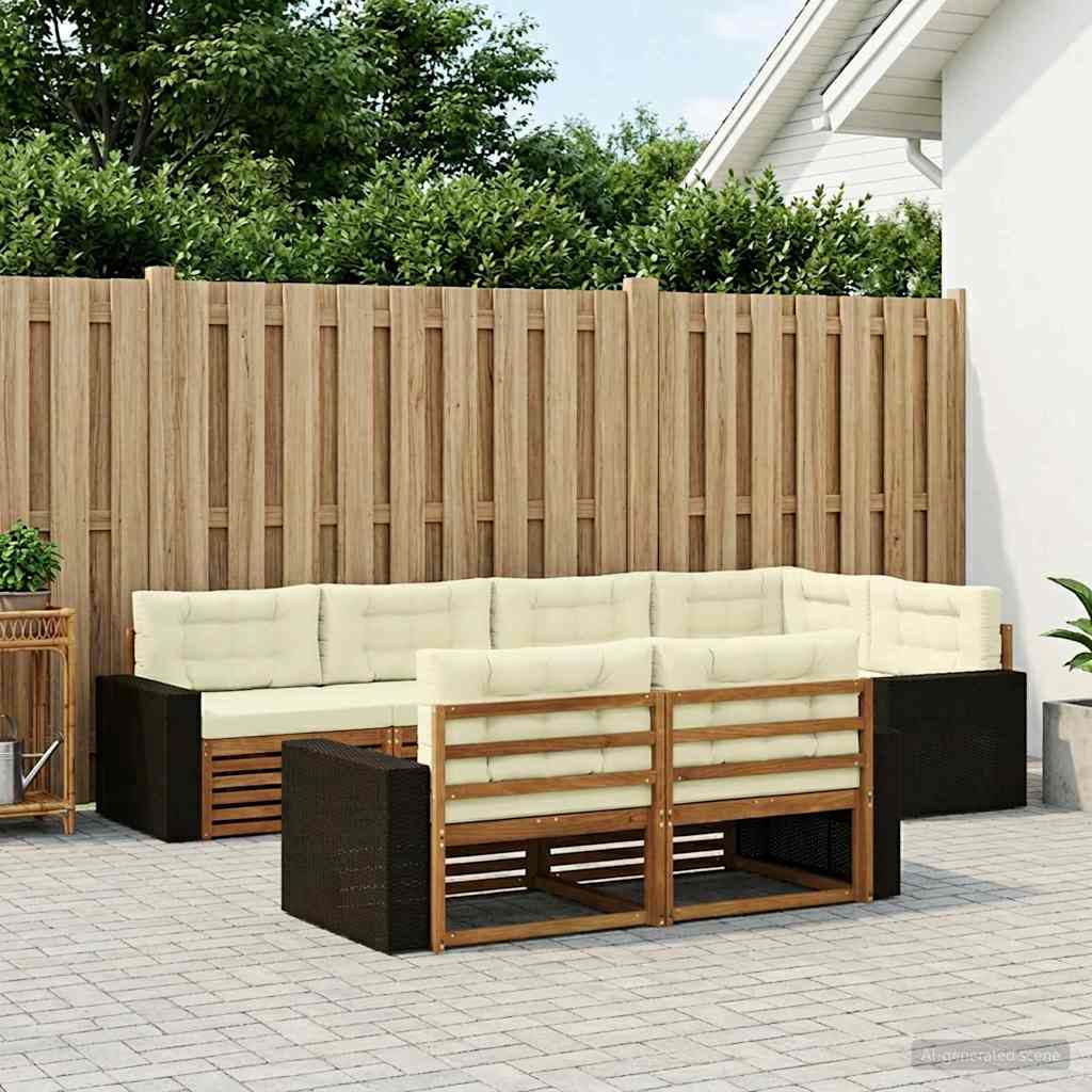 Outdoor Sofa Set with Cushions 7 pcs Natural and Cream
