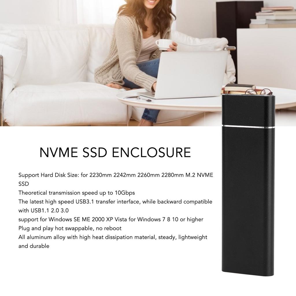SSD Enclosure M.2 PCIE NVMe   Dual Protocol SSD Enclosure Type C High Speed Transfer Aluminum Alloy Mobile SSD Case (Not Inclube Hard Disk)
