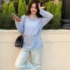 Summer Sexy Hollow Out Mesh Pullover Slash Neck Beach T-shirt Women's Knitted Sweaters See Through Casual Loose Long Sleeve Tops