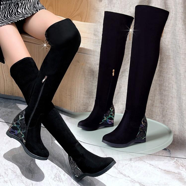 Frosted Velvet Over Knee Boots Wedge Heel Casual Shoes High Heels Knight Boots Shoes