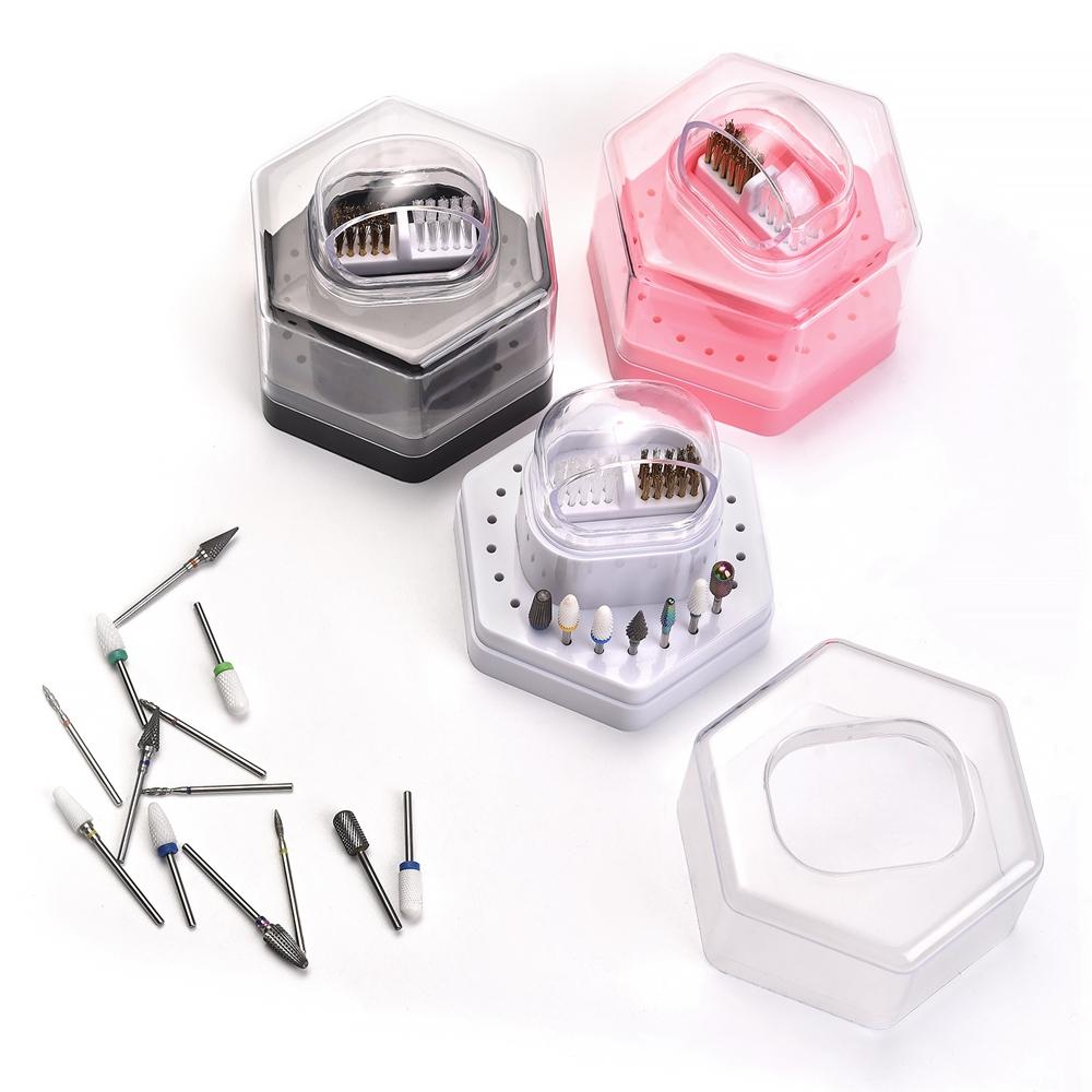 

24 Holes Nail Drill Bits Holder Organizer Case with Brush Manicure Milling Cutter Stand Display Container Nail Accessories Tools рожевий