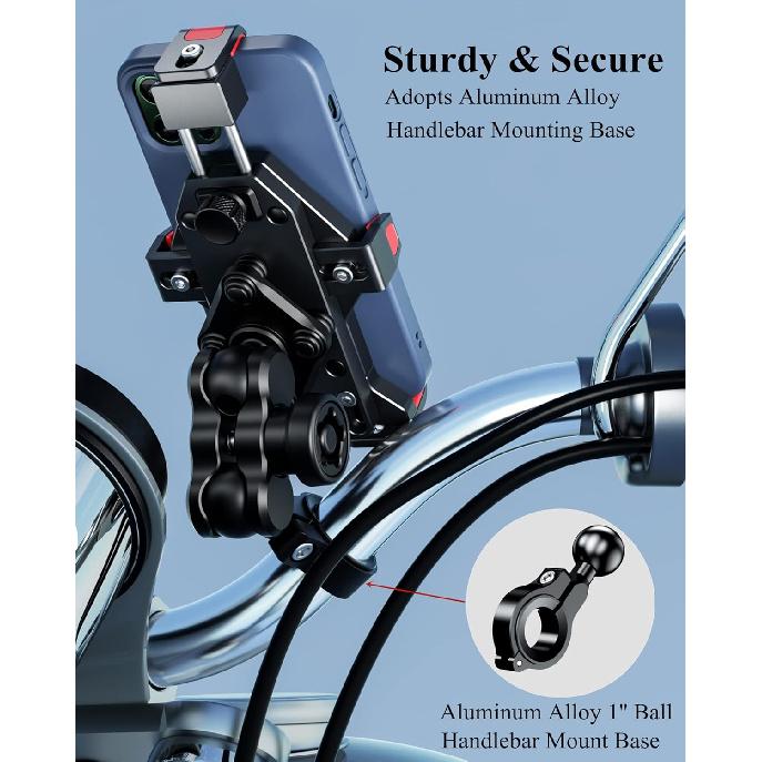 BRCOVAN Aluminum Alloy Motorcycle Phone Mount With Vibration Dampener & High-Speed Secure Lock, Anti-Theft Handlebar Cellphone Holder For Motorcycle