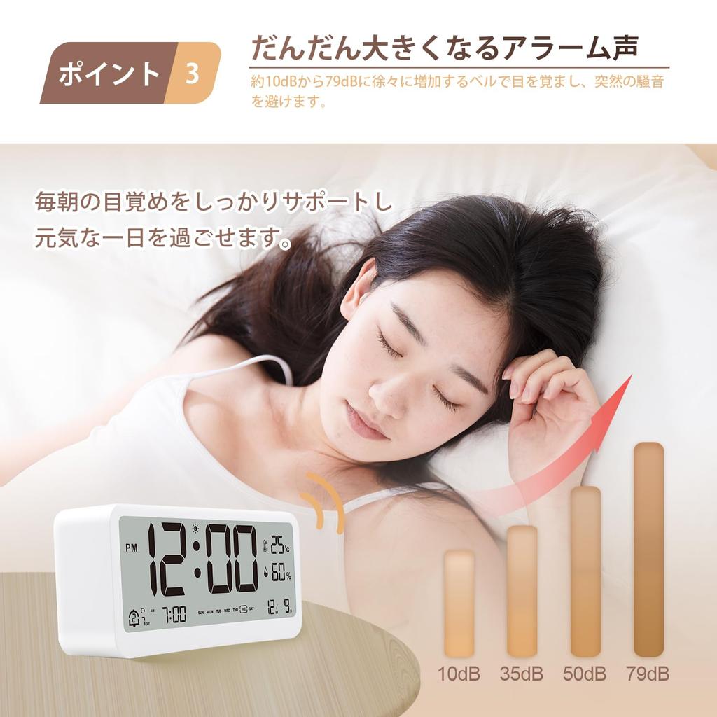 Wecker Digital Reviday Tisch 2 Helligkeitsstufen Einfach zu bedienendes Thermometer und Hygrometer Schreibtisch Multifunktionale digitale Schlummerfunktion Nacht Japanische Anleitung