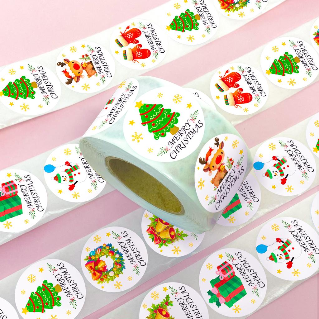 500 Sheets/Roll Christmas Roll Stickers 8 Pattern Circulation Children'S Handbook Polka Dot Stickers Sealing Stickers