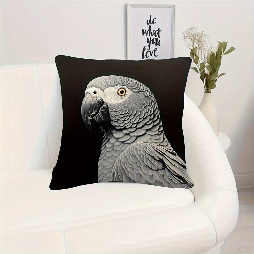 Vintage African Grey Parrot Decorative Pillowcase, Congo Bird Pattern Cushion Cover For Sofa Bed Home Room Decor