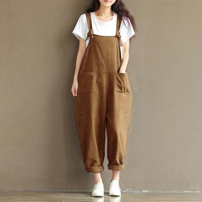 Sommer Vår Høst Mote Kvinner Jenter Løs Ensfarget Jumpsuit Stropp Salopett Harem Bukser Bukser Casual Pluss Størrelse Damer