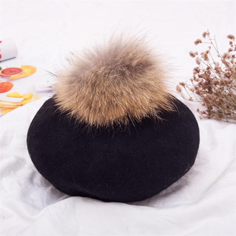 Dexing Herfst Winter Kinderen Warme Wollen Meisjes Baretten Met Natuurlijke Wasbeer Bont Pompom Hoed Voor Vrouwen adult