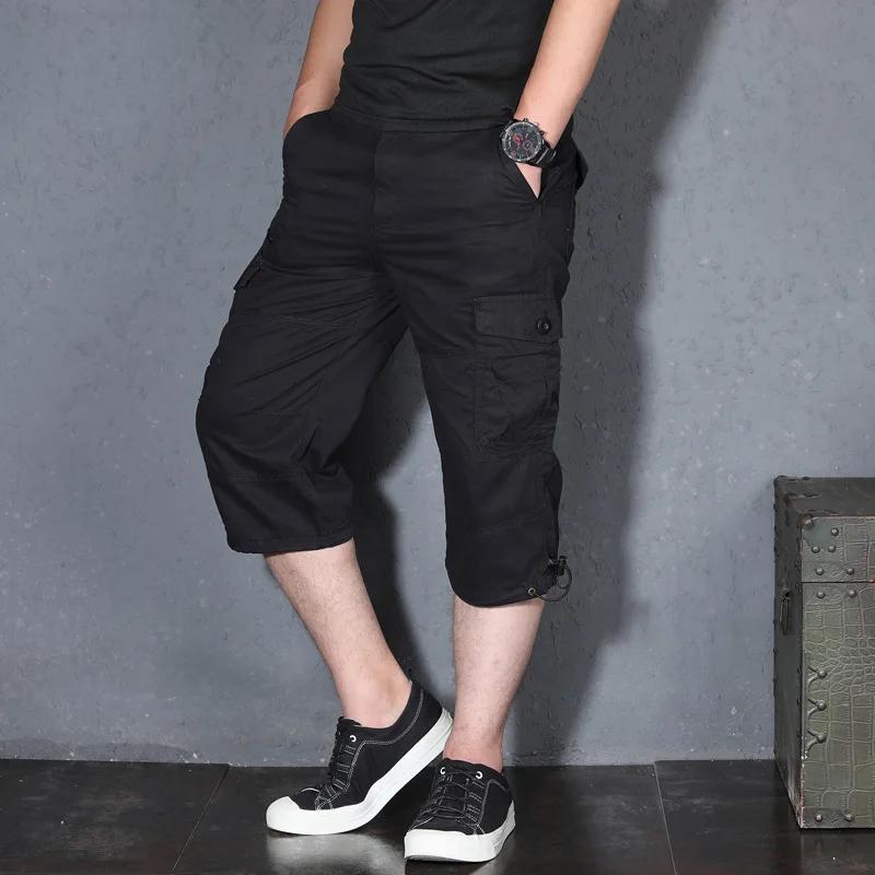 Wovey Heren Capri Broeken met Meerdere Zakken Cargo Broeken Casual Middelbare Leeftijd Mannen Shorts Broek voor Man Man Cropped Broeken S zwart