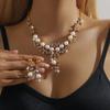 3 pcs Zircon set with artificial pearl decorative necklace and earrings, suitable for women to attend parties