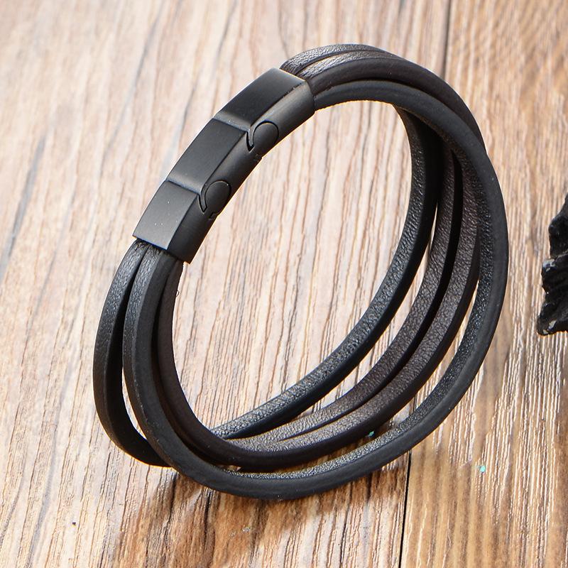 European and American stainless steel titanium steel leather rope bracelet, men's cool personalized versatile bracelet jewelry